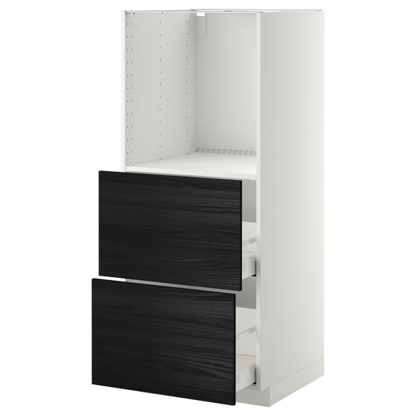 Высокий шкаф с 2 ящиками для/духовки, белый, Тингсрид черный 60x60x140 см IKEA МЕТОД / МАКСИМЕРА 292.370.97 - фото 1