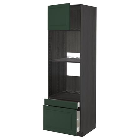 Высокий шкаф для духовки комбинированный, духовка + дверца/2ящ, черный/Будбин темно-зеленый 60x60x200 см IKEA МЕТОД / МАКСИМЕРА