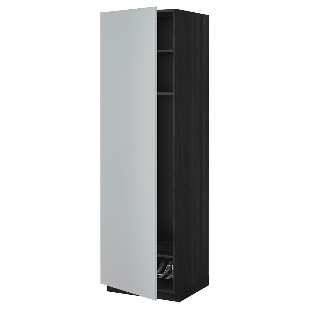 Высокий шкаф с полками, проволочной корзиной МЕТОД, черный, Веддинге серый - схема-чертеж с размерами