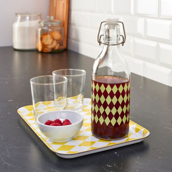 Бутылка с пробкой, 0.5 л, прозрачное стекло, с рисунком светло-желтый IKEA KORKEN КОРКЕН 005.429.98 - схема-чертеж с размерами