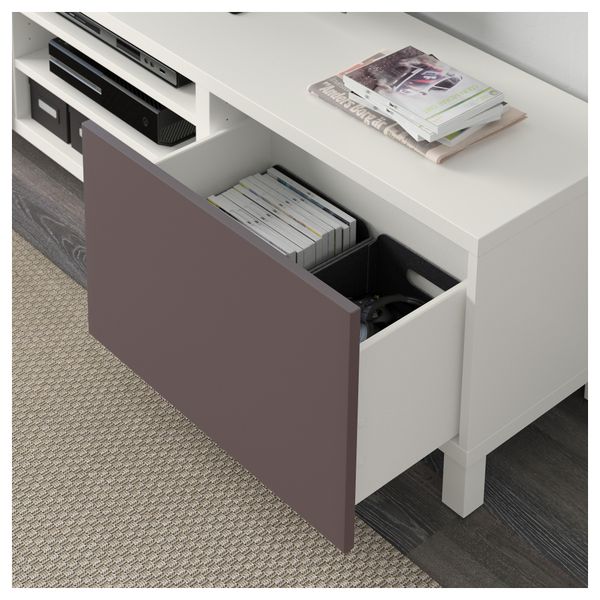 Тумба для ТВ с ящиками БЕСТО, белый, Вальвикен темно-коричневый (180x40x48 см) - фото 3