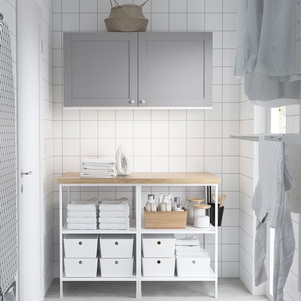 Комбинация для хранения, 123x63.5x207 см, белый, серый каркас IKEA BEGIVENHET БЕГИВЕНХЕТ 994.855.50 - фото 4
