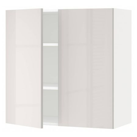 Навесной шкаф с полками/2дверцы, белый/Рингульт светло-серый 80x80 см IKEA METOD МЕТОД 494.449.44