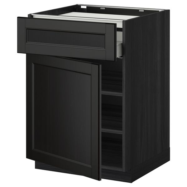 Напольный шкаф для варочной панели, ящик, полка, дверцы МЕТОД / МАКСИМЕРА, черный, Лаксарби черно-коричневый (60x60 см) - фото 1