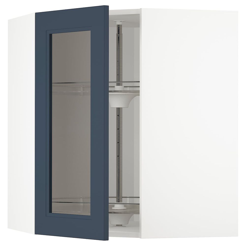 Угловой навесной шкаф с вращающейся секция, стеклянная дв, белый Акстад/матовая поверхность синий 68x80 см IKEA METOD МЕТОД - фото 1