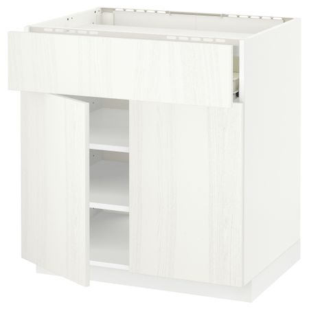 Напольный шкаф для варочной панели, ящик, полка, 2 дверцы МЕТОД / ФОРВАРА, белый, Росдаль белый (80x60 см)