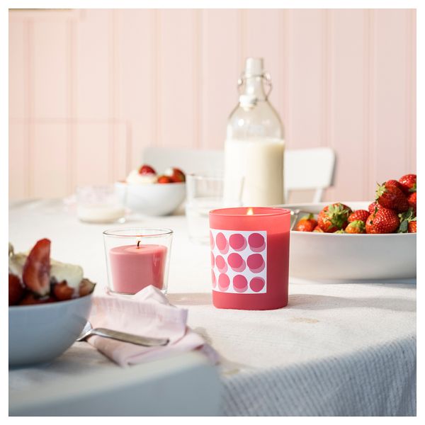 Ароматическая свеча в стакане, Клубника, ярко-розовый, 45 ч IKEA BLODBOK 105.826.63 - схема-чертеж с размерами