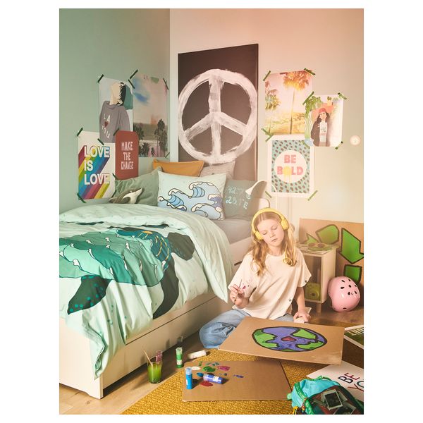 Пододеяльник и наволочка, черепашки, бирюзовый, 150x200, 50x60 см IKEA BLÅVINGAD 105.211.13 - схема-чертеж с размерами