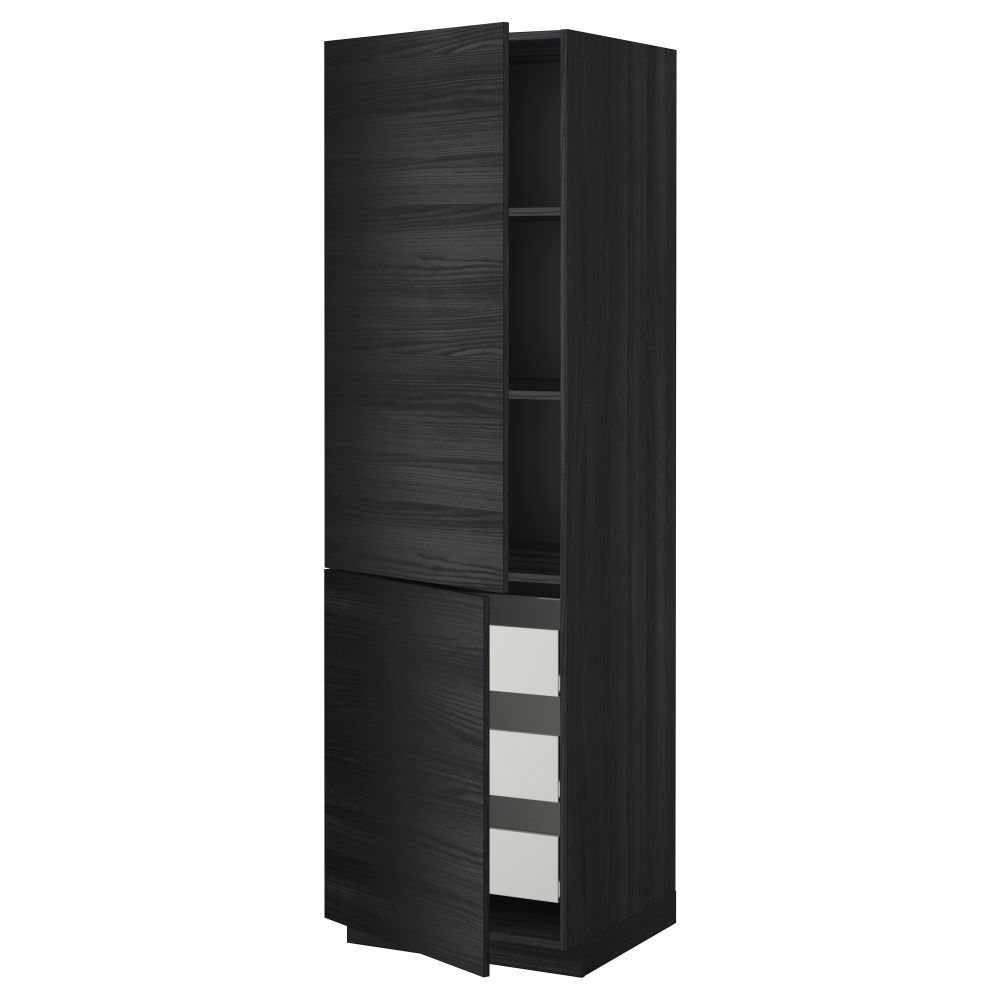 Высокий шкаф + полки, 3 ящика, 2 дверцы МЕТОД / ФОРВАРА, черный, Тингсрид черный - схема-чертеж с размерами