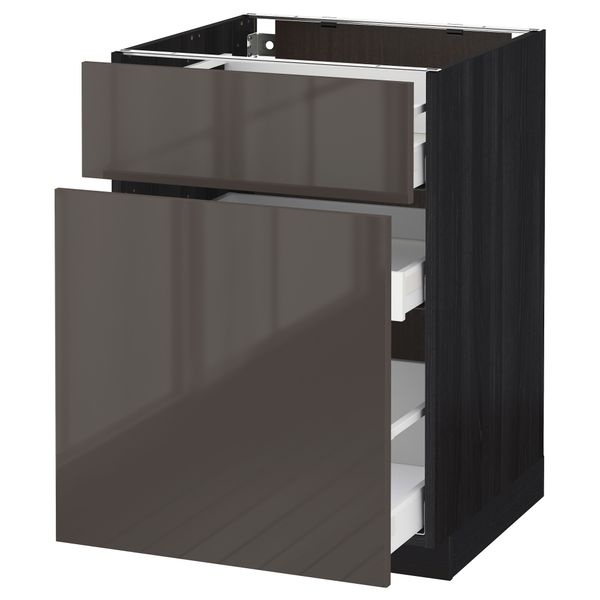 Напольный шкаф, выдвижной секцией, ящик МЕТОД / МАКСИМЕРА, черный, Рингульт серый - схема-чертеж с размерами