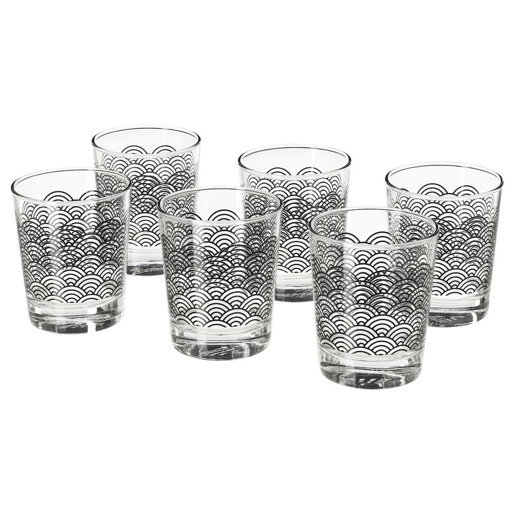 Стакан, черный, с рисунком, 23 сл 6 шт IKEA ВОРКУЛ 903.983.45 - фото 1