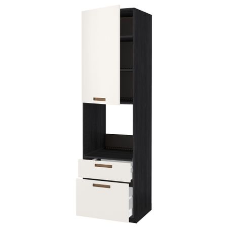 Высокий шкаф для духовки + дверь, 2 ящика МЕТОД / МАКСИМЕРА, черный, Мэрста белый