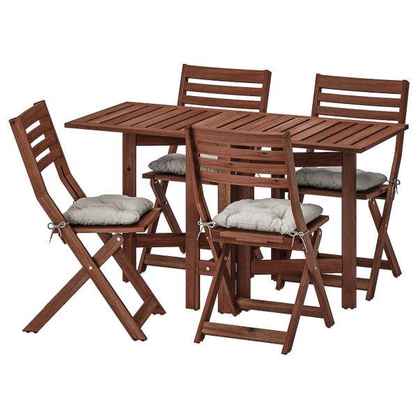Стол + 4 складных стула, для/сада, коричневая морилка/Куддарна серый IKEA ЭПЛАРО 692.901.01 - фото 1