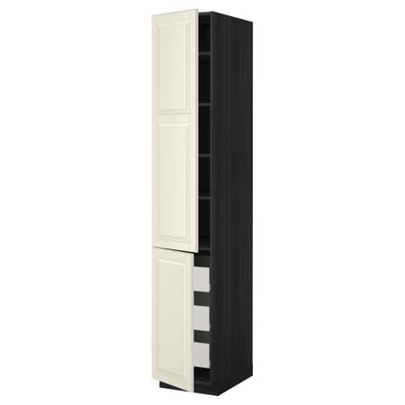 Высокий шкаф + полки, 3 ящика, 2 дверцы МЕТОД / ФОРВАРА, черный, Будбин белый с оттенком