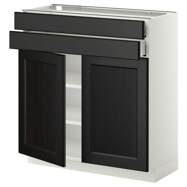 Напольный шкаф, 2 дверцы, 2 ящика МЕТОД / МАКСИМЕРА, белый, Лаксарби черно-коричневый - фото 1