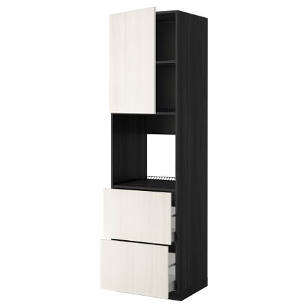 Высокий шкаф для духовки + дверца, 2 форнтальных, 2 высоких ящик МЕТОД / МАКСИМЕРА, черный, Росдаль белый