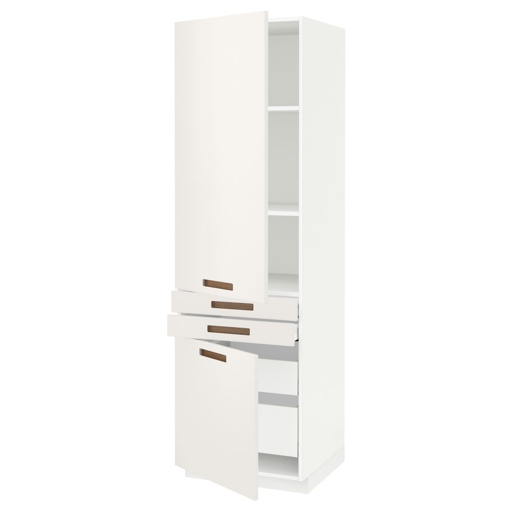 Высокий шкаф + полки, 4 ящик, 2 двери, 2 фронтальные МЕТОД / МАКСИМЕРА, белый, Мэрста белый (60x60x200 см) - схема-чертеж с размерами