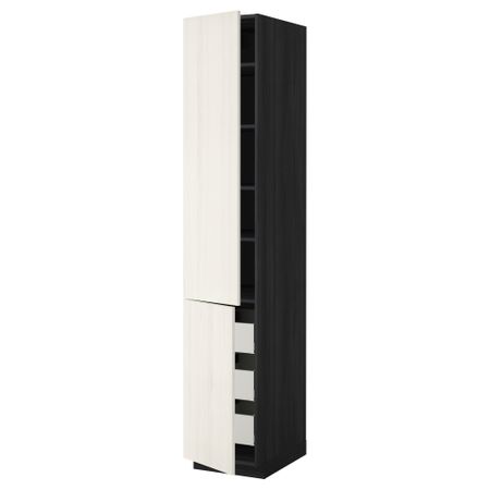 Высокий шкаф + полки, 3 ящика, 2 дверцы МЕТОД / МАКСИМЕРА, черный, Росдаль белый