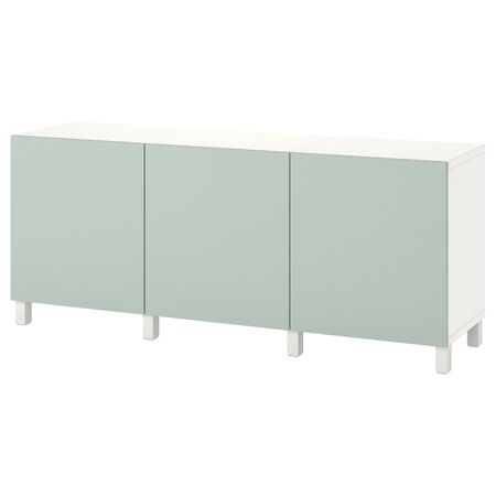 Комбинация для хранения с дверцами, белый/ХЁРТВИКЕН/СТУББ бледный серо-зеленый 180x42x74 см IKEA BESTÅ БЕСТО 594.354.49