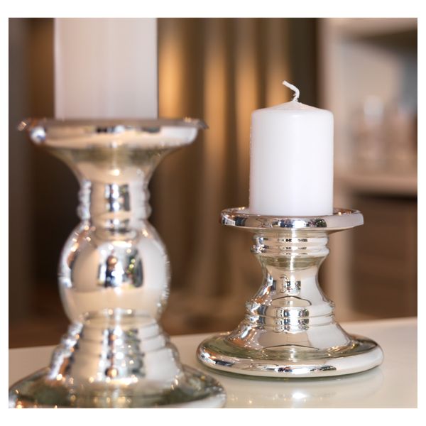 Подсвечник для формовой свечи ШИММЕР, стекло, серебристый (17 см) - фото 3