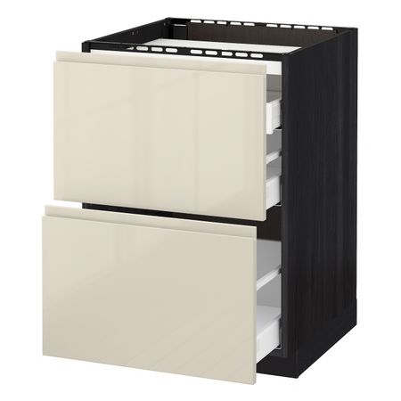 Напольный шкаф, 2 фронтальных панели, 3 ящика, черный, Воксторп глянцевый светло-бежевый 60x60 см IKEA МЕТОД 892.406.95
