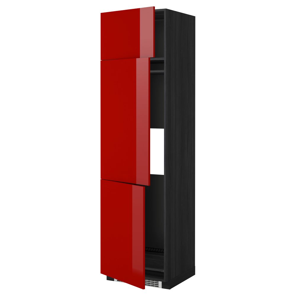 Высокий шкаф для холодильника или морозильника, с 3 дверями МЕТОД, черный, Рингульт красный - схема-чертеж с размерами