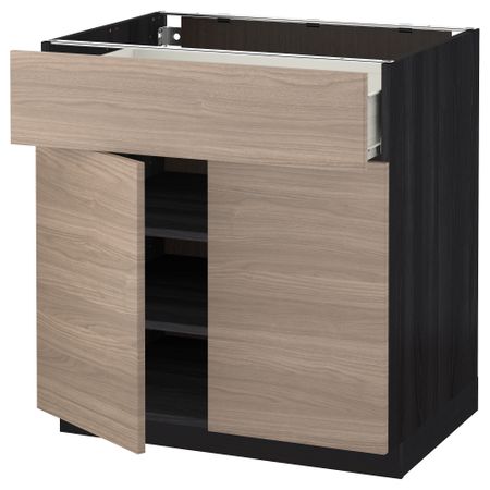 Напольный шкаф + ящик, 2 дверцы МЕТОД / ФОРВАРА, черный, Брокхульт светло-серый