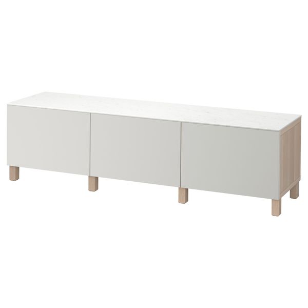 Комбинация для хранения с ящиками БЕСТО, под беленый дуб, Лаппвикен светло-серый (180x42x48 см) - фото 1