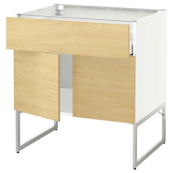 Напольный шкаф, полки, ящик, 2 двери МЕТОД / МАКСИМЕРА, белый, Тингсрид береза - схема-чертеж с размерами