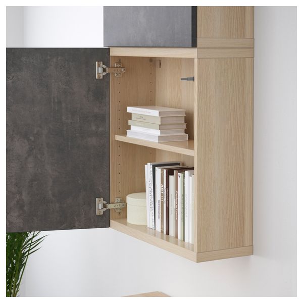 Навесной шкаф с 2 дверями БЕСТО, под беленый дуб Кэлльвикен, темно-серый под бетон (60x20x128 см) - схема-чертеж с размерами