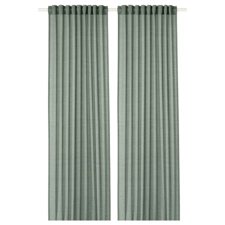 Гардины, 1 пара, серо-зеленый 145x300 см IKEA ХИЛЬЯ 104.250.17
