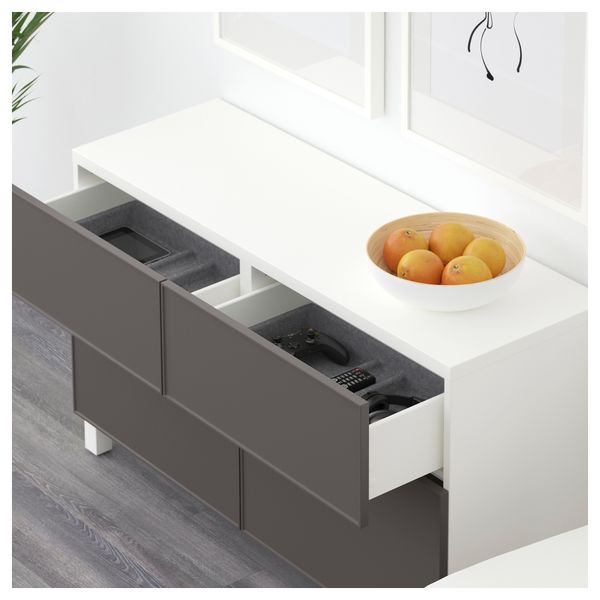 Комбинация для хранения с дверцами, ящиками БЕСТО, белый, Грундсвикен темно-серый (120x40x74 см) - схема-чертеж с размерами