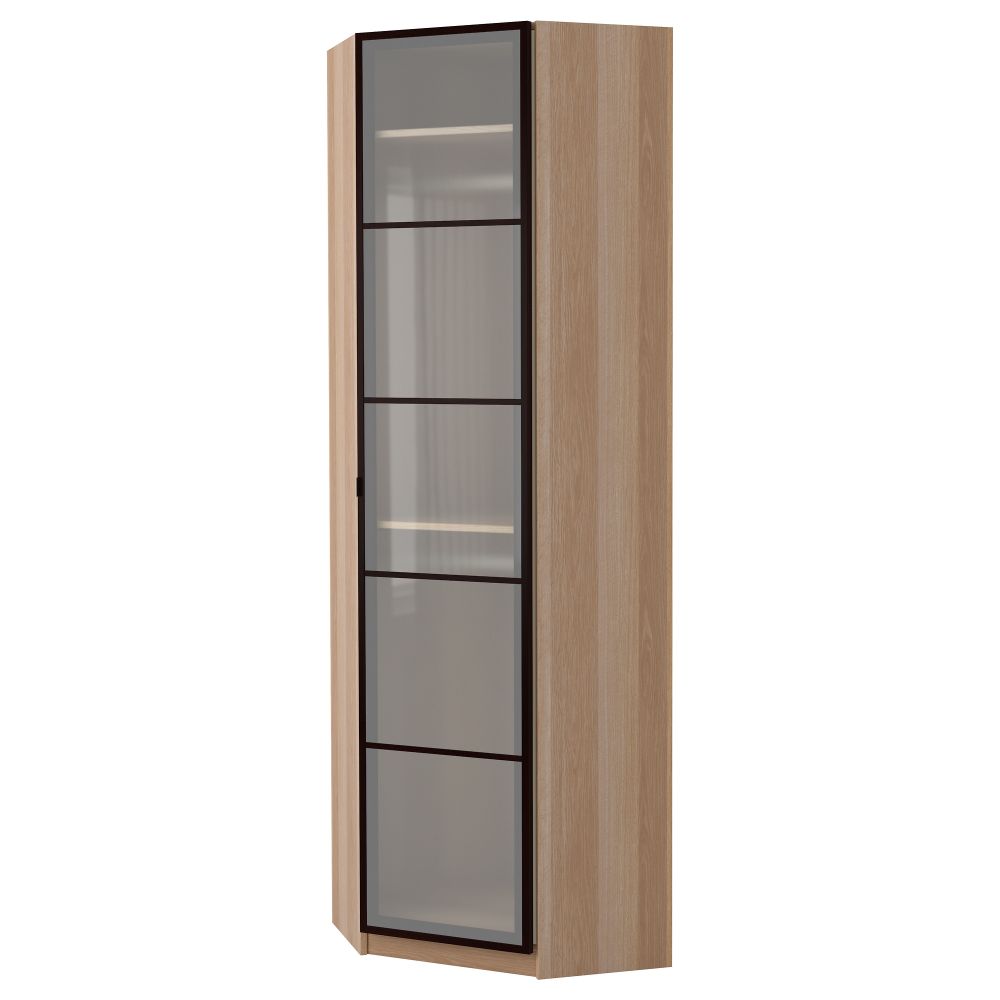 Гардероб угловой ПАКС, под беленый дуб, Февик матовое стекло - фото 1