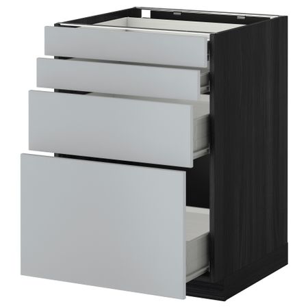 Напольный шкаф 4 фронтальных панели, 4 ящика МЕТОД / ФОРВАРА, черный, Веддинге серый