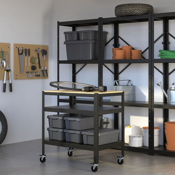 Стол-тележка, черный/сосновая фанера 85x55 см IKEA BROR БРУР 703.828.16 - фото 6