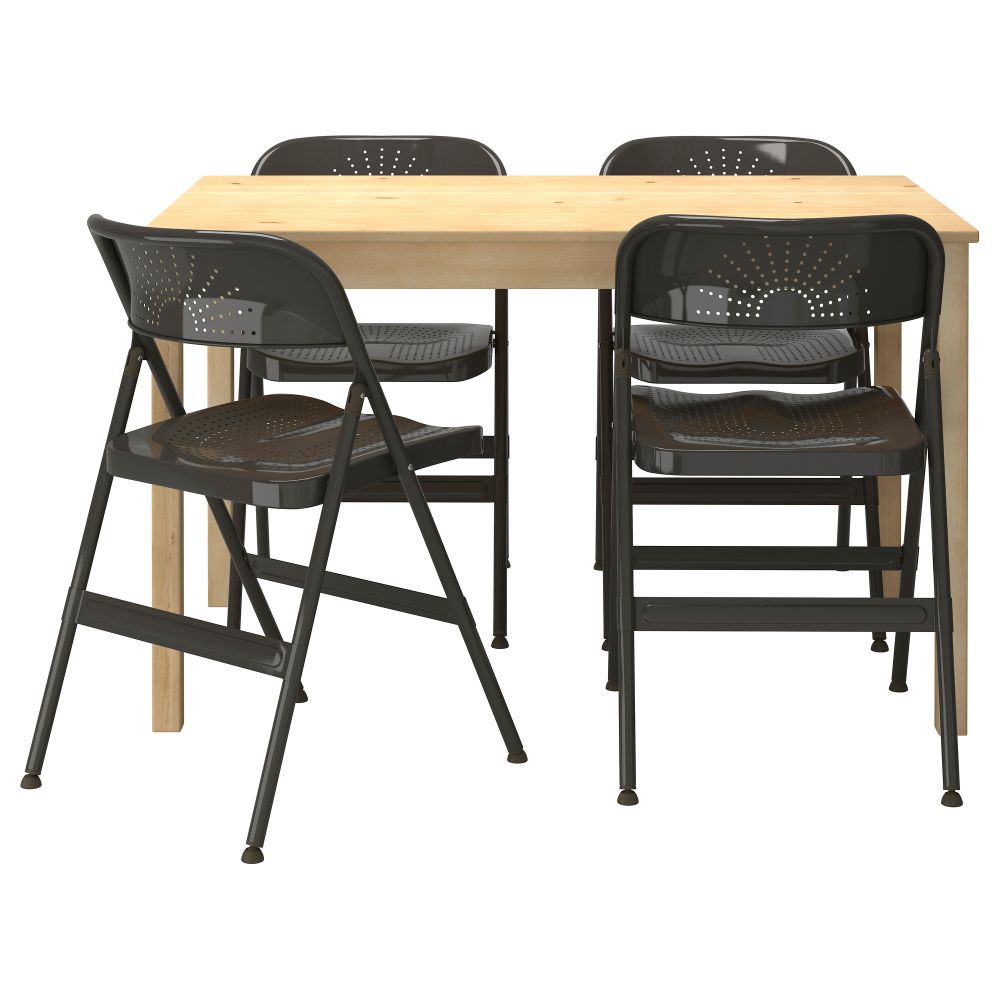 Стол и 4 стула ИНГУ / ФРОДЕ, сосна, темно-серый (120 см) - фото 1