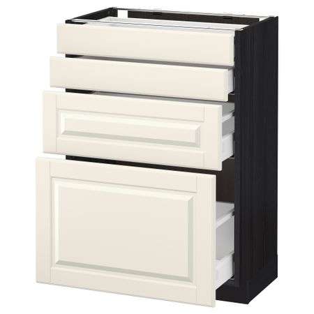 Напольный шкаф 4 фронтальных панели, 4 ящика МЕТОД / МАКСИМЕРА, черный, Будбин белый с оттенком