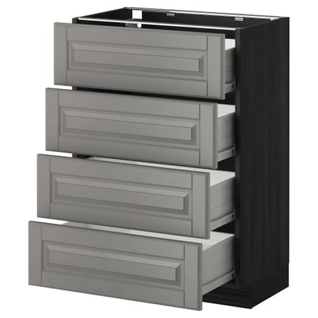 Напольный шкаф 4 фронтальных панели, 4 ящика МЕТОД / ФОРВАРА, черный, Будбин серый