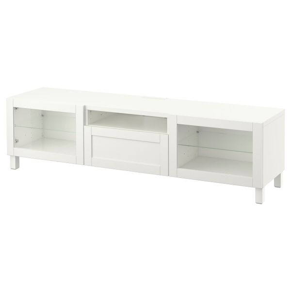 Тумба под ТВ, ХАНВИКЕН/СТУББАРП белый прозрачное стекло, 180x40x48 см IKEA БЕСТО 892.819.16 - фото 1