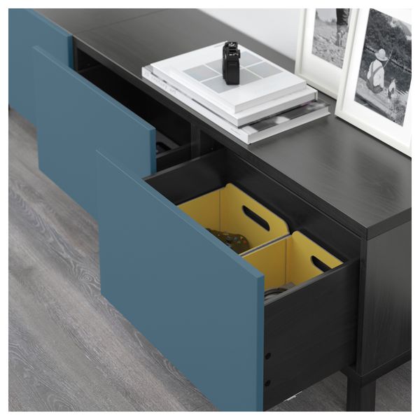 Комбинация для хранения с ящиками БЕСТО, черно-коричневый, Вальвикен темно-синий (180x40x48 см) - схема-чертеж с размерами