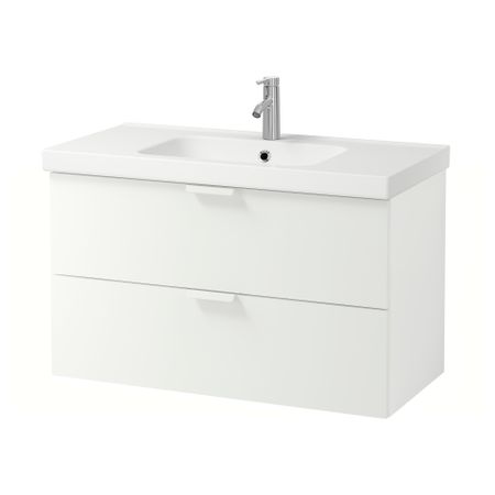 Шкаф для раковины с 2 ящиками ГОДМОРГОН / ОДЕНСВИК, белый (100x49x64 см)