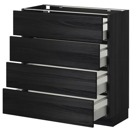 Напольный шкаф 4 фронтальных панели, 4 ящика МЕТОД / МАКСИМЕРА, черный, Тингсрид черный