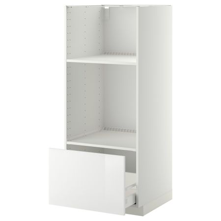 Высокий шкаф с ящиком для духовки/СВЧ МЕТОД / МАКСИМЕРА, белый, Рингульт белый (60x60x140 см)