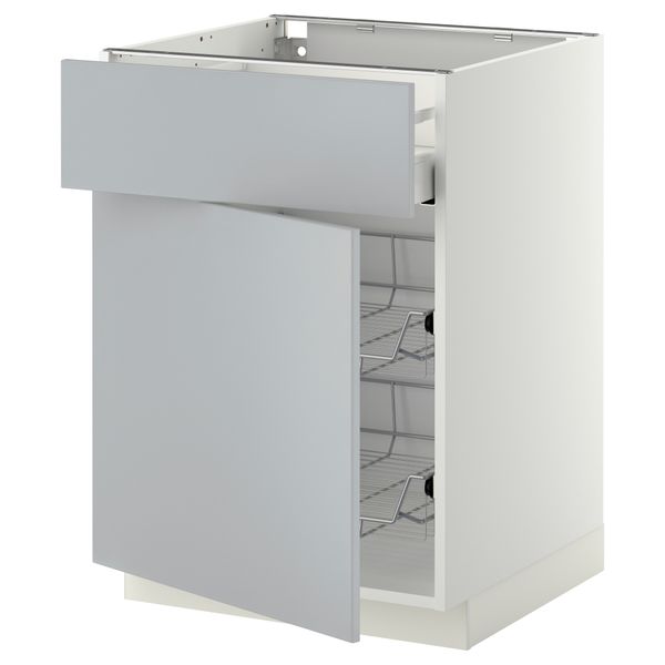 Напольный шкаф с проволочной корзиной, ящиком, дверью МЕТОД / МАКСИМЕРА, белый, Веддинге серый - схема-чертеж с размерами