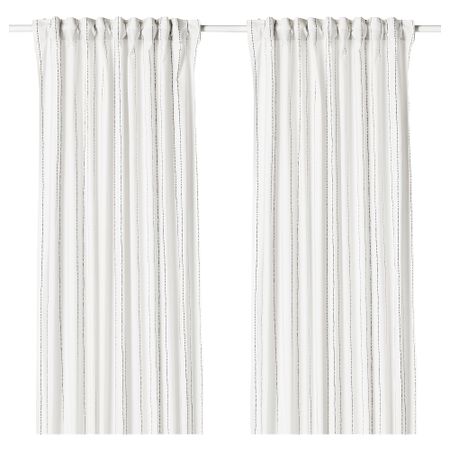 Гардины, 1 пара ЭББАЛИЗА, белый, черный (145x300 см)