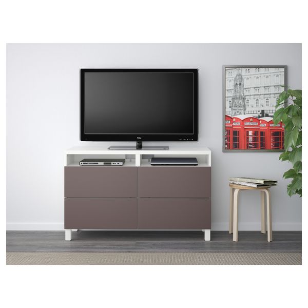 Тумба для ТВ с ящиками БЕСТО, белый, Вальвикен темно-коричневый (120x40x74 см) - фото 2