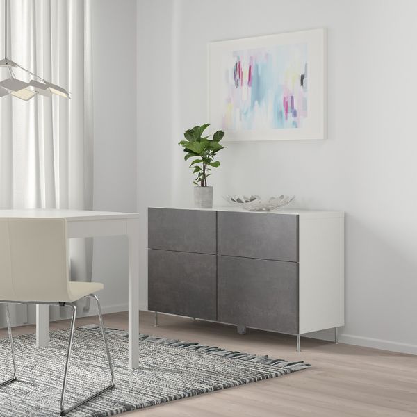 Комбинация для хранения с дверцами/ящ, белый Кэлльв/Сталларп/темно-серый под бетон 120x40x74 см IKEA BESTÅ БЕСТО 792.766.61 - фото 2