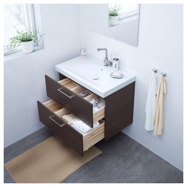 Шкаф для раковины с 2 ящиками ГОДМОРГОН / ЭДЕБОВИКЕН, черно-коричневый (80x49x64 см) - фото 2