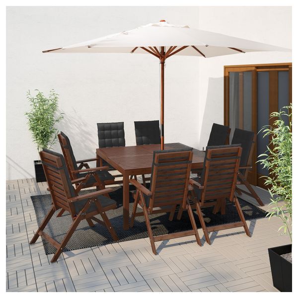 Стол + 8 кресел ЭПЛАРО, коричневая морилка, Холло черный - фото 2