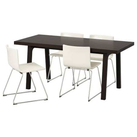 Стол и 4 стула ВЭСТАНБИ/ВЭСТАНО / БЕРНГАРД, темно-коричневый, Кават белый (170 см)